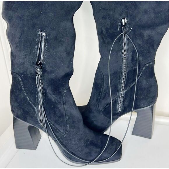 Forever 21 Wide Fit Suede Over The Knee Boots Black Size 7 New - Picture 7 of 9